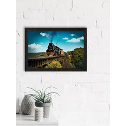 eCraftIndia Blue & Green Train Over Bridge View Satin Matte Texture UV Wall Painting-picture-26