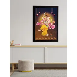 eCraftIndia Blue & Orange Lord Ganesha Satin Matt Texture Framed UV Wall Art Painting-picture-16