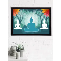 eCraftIndia Blue & White Meditating Lord Buddha Satin Matt Textured UV Wall Art-picture-25