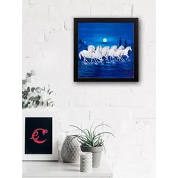 eCraftIndia Blue & White Seven Running Lucky Horses Satin Matt Texture UV Wall Art-picture-16