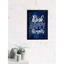 eCraftIndia Blue & White "Think Happy Thoughts" Motivational Quote Satin Matt Texture UV Art Painting-picture-17