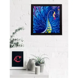 eCraftIndia Blue & Yellow Dancing Peocock Satin Matt Texture UV Wall Art-picture-21