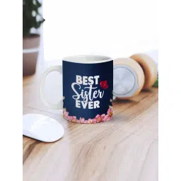 eCraftIndia Blue Ceramic Best Sister Ever Quote Printed Coffee Mug (0.25 L)-picture-16