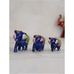 eCraftIndia Blue Set Of 3 Elephant Showpiece-picture-19