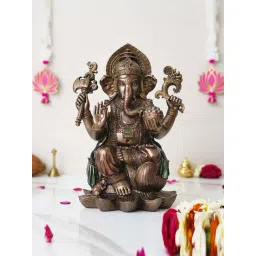 eCraftIndia Bronze Resin Chaturbhuj Lord Ganesha Idol Sitting On Lotus Flower-picture-45