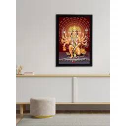 eCraftIndia Brown & Beige Panch Mukhi Lord Hanuman Satin Matt Textured UV Wall Painting image 1