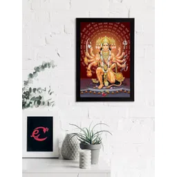 eCraftIndia Brown & Beige Panch Mukhi Lord Hanuman Satin Matt Textured UV Wall Painting image 3