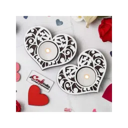 eCraftIndia Brown & White Wooden Heart Shaped Tea Light Candle Holders - Set of 8-picture-40