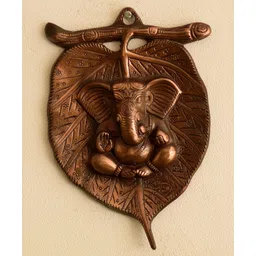 eCraftIndia Brown Metal Lord Ganesha On Leaf Wall Hanging-picture-11