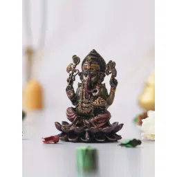 eCraftIndia Brown Polyresin And Bronze Hcrafted Lord Ganesha Statue Sitting On Lotus Showpiece-picture-20