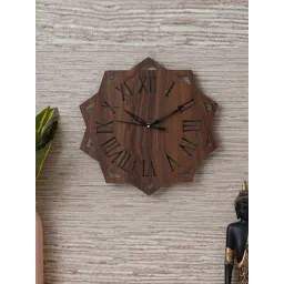 eCraftIndia Brown Wood Floral Decagon Shape Roman Numerals Wall Clock-picture-18