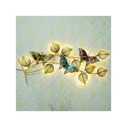 ecraftindia Decorative Leaves and Butterfly Design Handcrafted Iron Wall Hanging with background LED's-picture-28