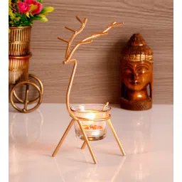 ecraftindia Deer Gold Aluminium Table Tealight Holder-picture-24