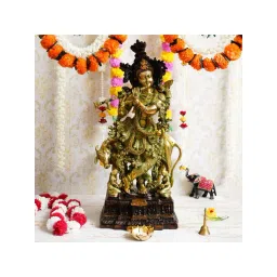 eCraftIndia Divine Lord Krishna Sitting on Cow & Playing Flute Handcrafted Brass Idol-image-5