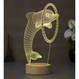 ecraftindia Dolphin Design Acrylic & Wood Base LED Table Lamp (With Rechargeble Battery)-picture-12