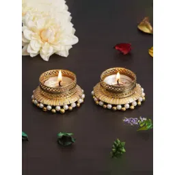 eCraftIndia Gold Aluminium Tea Light Holders - Set of 2-picture-27