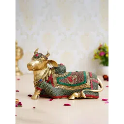 eCraftIndia Gold & Red Brass Holy Kamdhenu Cow Handcrafted Idol-image-4