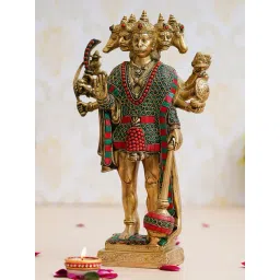eCraftIndia Gold & Red Brass Lord Panchmukhi Hanuman Handcrafted Idol-picture-43