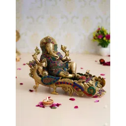 eCraftIndia Gold & Red Brass Resting Lord Ganesha Handcrafted Idol-picture-40