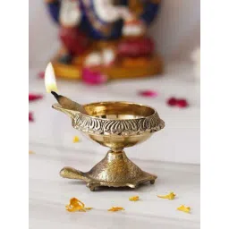 eCraftIndia Gold Brass Handcrafted Decorative Diya With Tortoise Base-picture-35