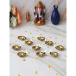 eCraftIndia Gold Brass Handcrafted Decorative Diyas - Set of 10-picture-27