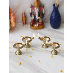 eCraftIndia Gold Brass Handcrafted Decorative Diyas - Set of 4-picture-18