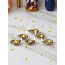 eCraftIndia Gold Brass Handcrafted Decorative Diyas - Set of 6-picture-48