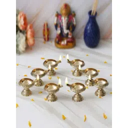 eCraftIndia Gold Brass Handcrafted Decorative Diyas - Set of 8-picture-40