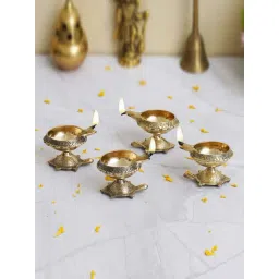 eCraftIndia Gold Brass Handcrafted Decorative Diyas With Tortoise Base - Set of 4-picture-33