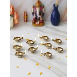 eCraftIndia Gold Brass Handcrafted Designer Diyas - Set of 10-picture-33