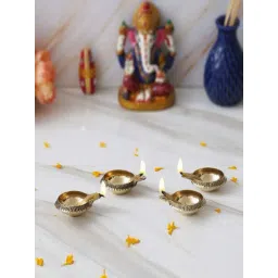 eCraftIndia Gold Brass Handcrafted Designer Diyas - Set of 4-picture-37