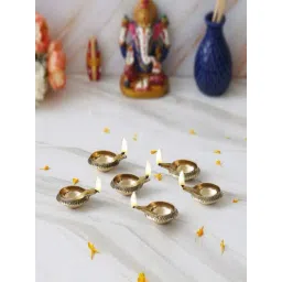 eCraftIndia Gold Brass Handcrafted Designer Diyas - Set of 6-picture-10