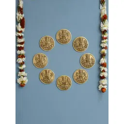 eCraftIndia Gold Brass Round Shape Astha Lakshmi Wall Hangings - Set of 8-picture-17