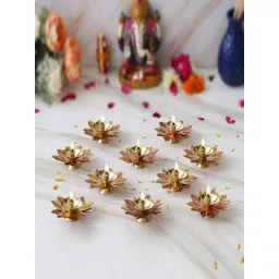 eCraftIndia Gold Copper Lotus Flower Shape Decorative Diyas - Set of 10-picture-44
