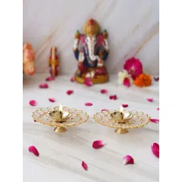 eCraftIndia Gold Crystal Bowl Shape Crystal Diyas - Set of 2-picture-41
