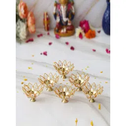 eCraftIndia Gold Crystal Lotus Shape Crystal Diyas - Set of 6-picture-37