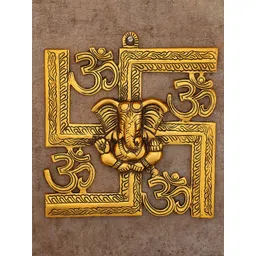 eCraftIndia Gold Lord Ganesha On Om Swastik Metal Golden Wall Hanging-picture-13