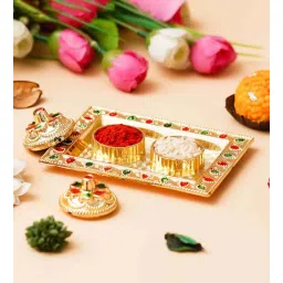 ecraftindia Gold Metal Roli Chawal Holder, Akshata Haldi Kumkum Holder-picture-28