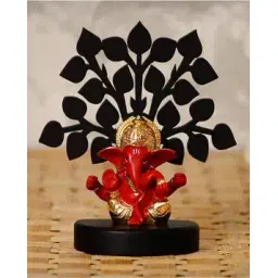 ecraftindia Gold Plated Red Mukut Ganesha Decorative Showpiece with Wooden Tree for Home/Temple/Office/Car Dashboard-picture-21