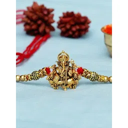 eCraftIndia Gold-Toned & Red Designer Ganesha Rakhi-picture-23