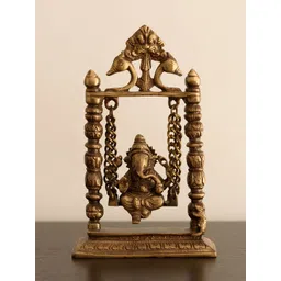 eCraftIndia Gold-Toned Brass Lord Ganesha on Jhoola Showpiece-picture-14