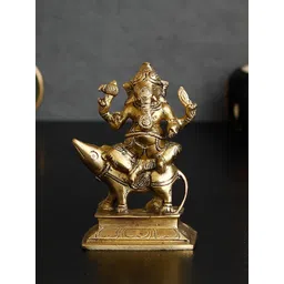 eCraftIndia Gold-Toned Handcrafted Lord Ganesha Sitting On Mushak Brass Idol-picture-13