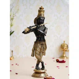 eCraftIndia Gold- Toned Lord Krishna Playing Flute Decorative Brass Statue-picture-39