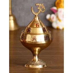 eCraftIndia Gold-Toned Om and Swastik Brass Diya-picture-30