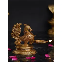 eCraftIndia Gold-Toned Peacock Brass Diya Stand-picture-16