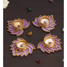 ecraftindia Golden and Purple Beautiful Lotus (Set of 4) Tea Light Holders-picture-12