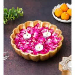 ecraftindia Golden Beautiful Flower Urli Bowl for Home Decor|Urli Set for Decoration Floating Flowers & Tea Light Candle Holder|Diwali Decoration Items Gifts for Family and Friends-picture-20