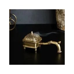 eCraftIndia Golden Brass Antique Finish Incense Burner Holder - Set of 1-image-27