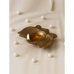 eCraftIndia Golden Brass Traditional Designer Lotus Shaped Diya-image-48