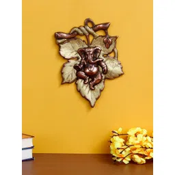 eCraftIndia Golden Finish Lord Ganesha On Creative Leaf Handcrafted Metal Wall Hanging-picture-13